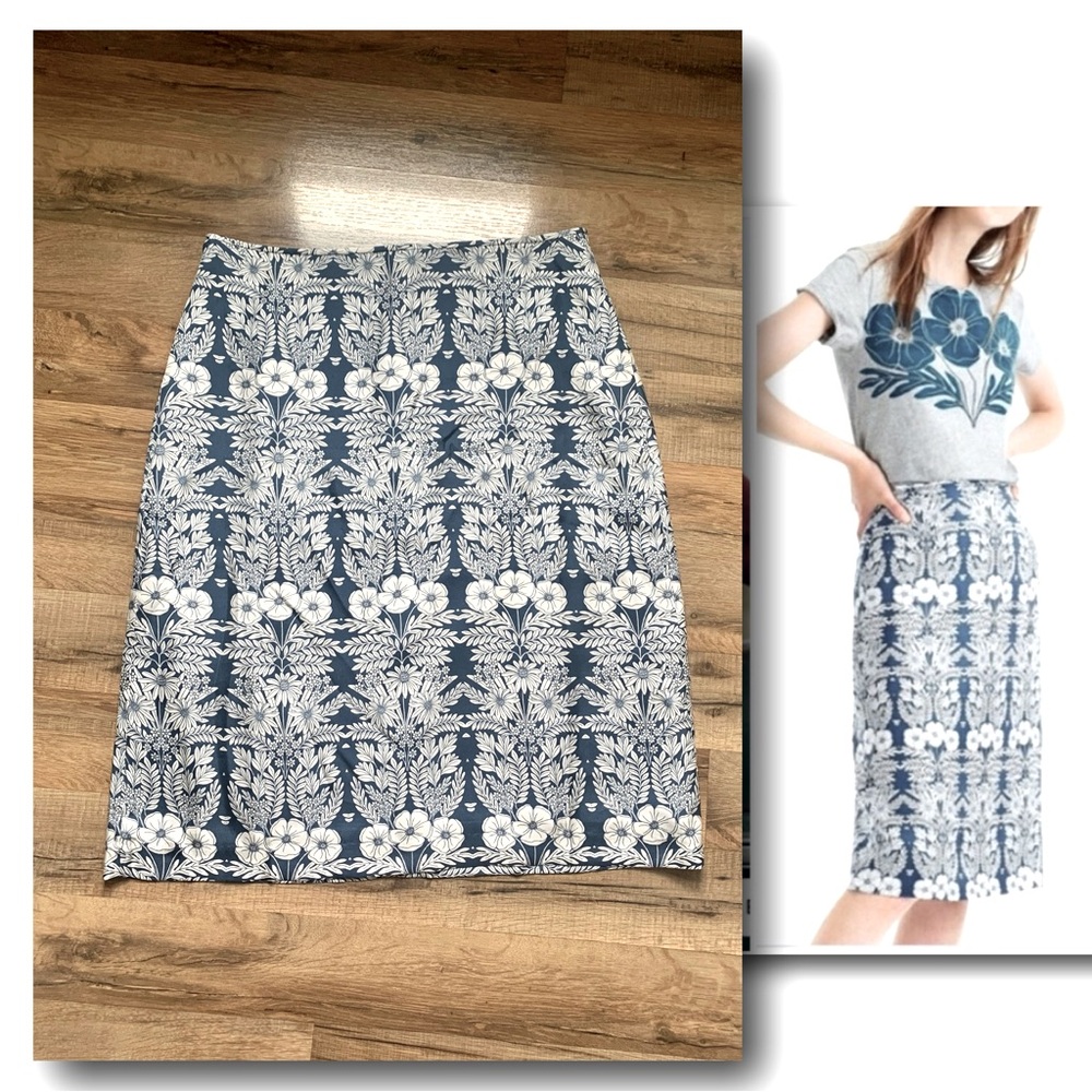 Abigail Borg for J. Crew Blue and White Floral Silk Skirt